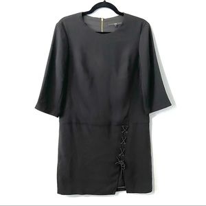 Tibi Black Lace Up Slit Dress